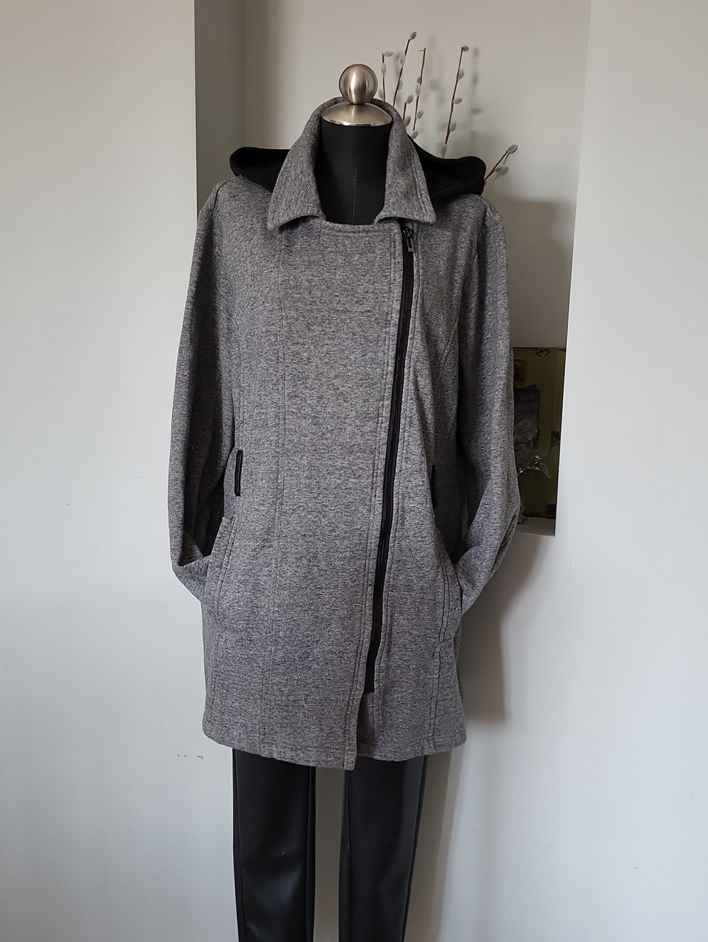 Rickis Grey Hooded Asymmetric Zip Jacket Cotton Womens size 2X